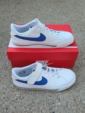 NWT Nike Court Legacy White/Game Royal Black Size Youth 2
